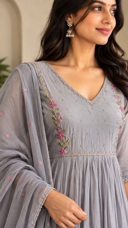 Misty Blue Mul Cotton Salwar Set