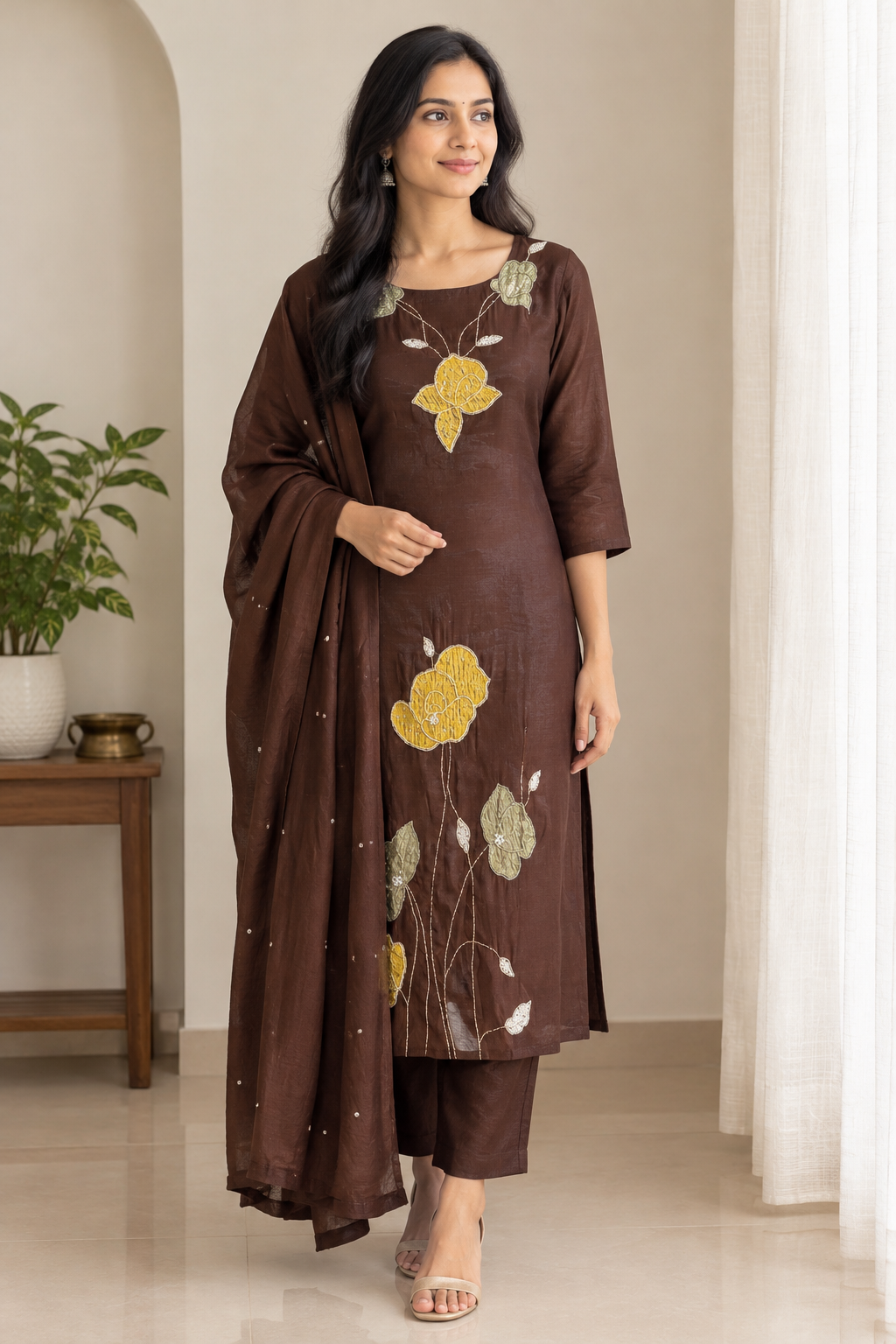 Coffee Brown appliqué work salwar