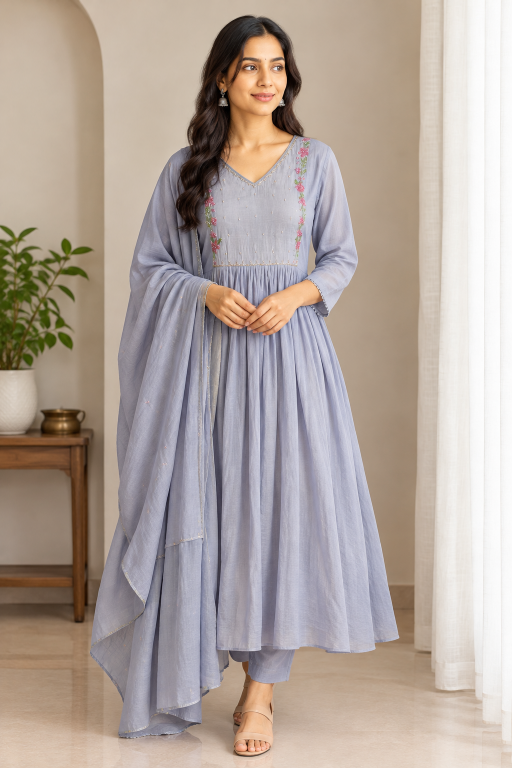 Misty Blue Mul Cotton Salwar Set