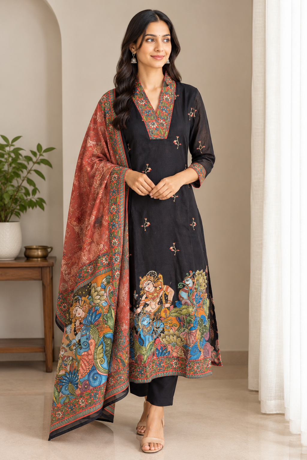 Black kalamkari print salwar