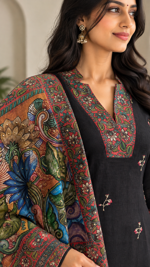 Black kalamkari print salwar
